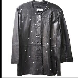 VINTAGE AGGIE GEORGETTE GENUINE BLACK LEATHER JACKET. WOMENS SIZE 14